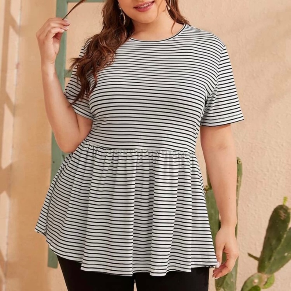 SHEIN Black and white stripe babydoll top NWOT